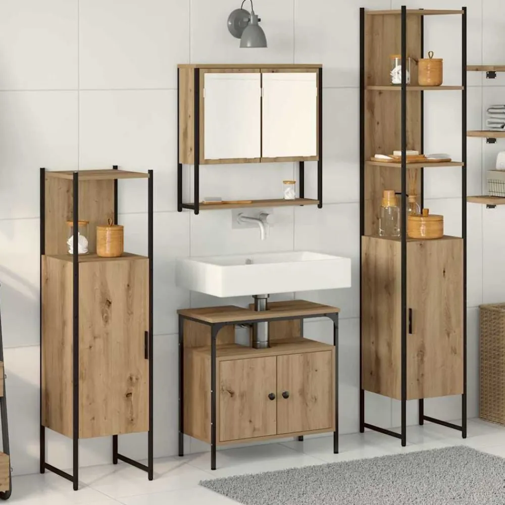 vidaXL Juego de muebles de baño con estante 4 pcs Roble artisan Clearance