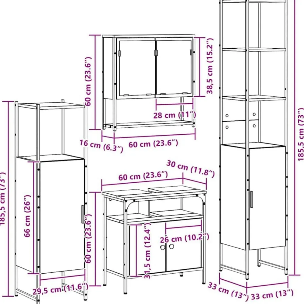 vidaXL Juego de muebles de baño con estante 4 pcs Roble artisan Clearance