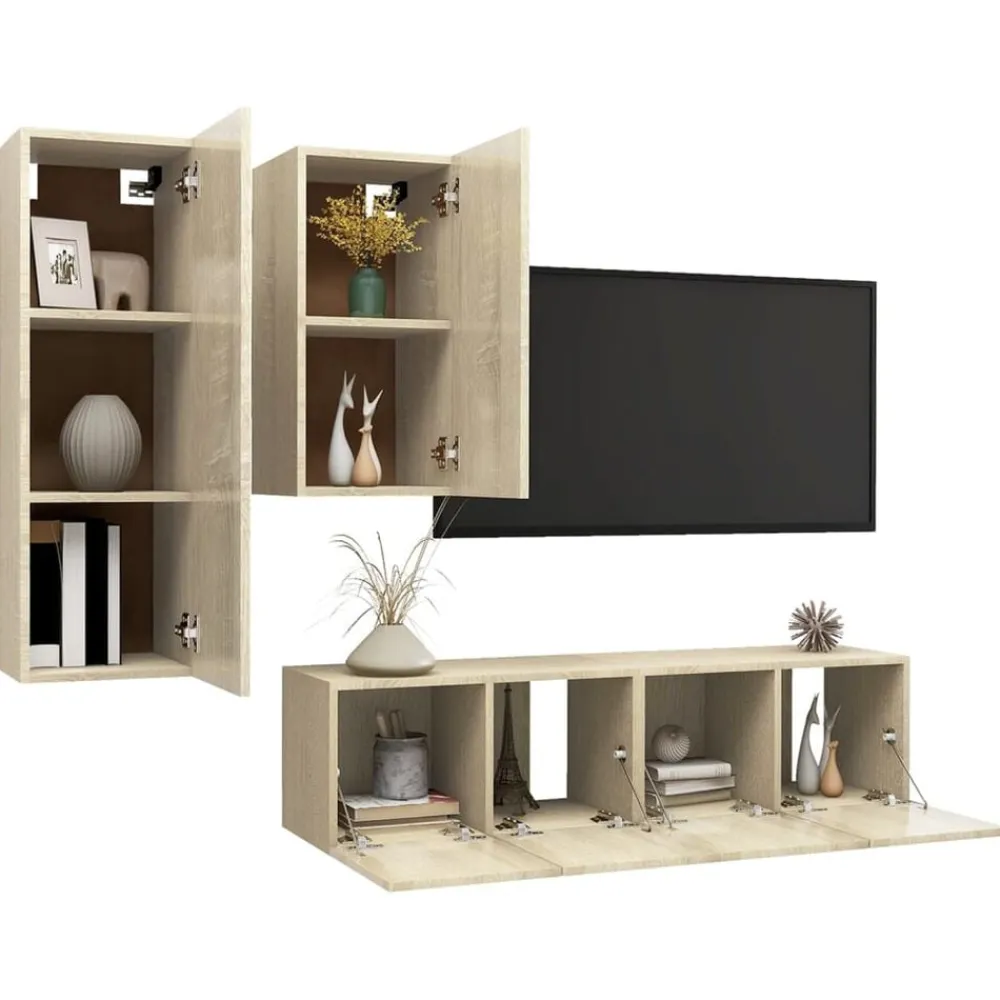 vidaXL Muebles Tv-Juego de muebles de salón 4 piezas