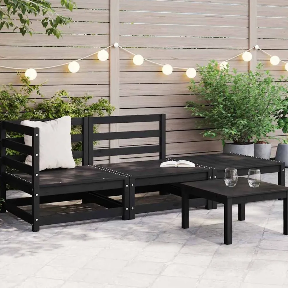 vidaXL Juego de muebles de jardín 3 piezas madera maciza de pino Negro Online