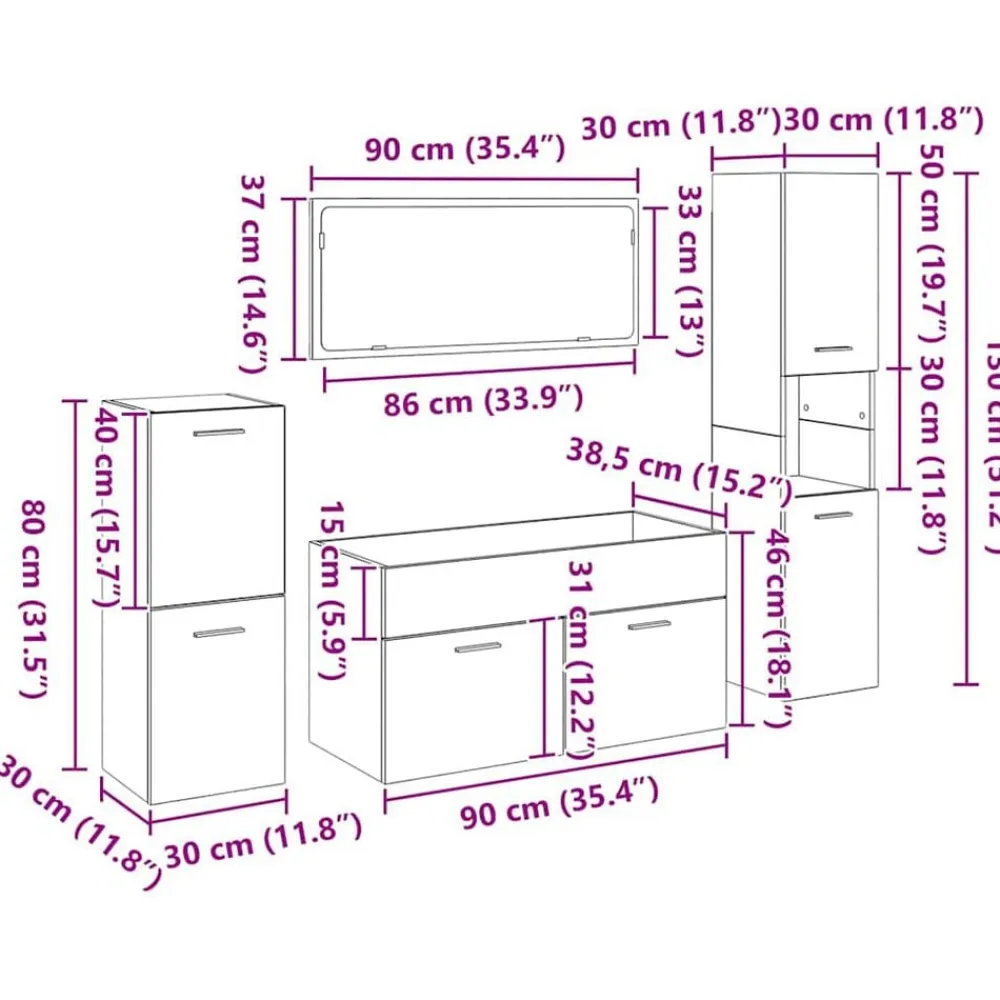 vidaXL Conjuntos De Muebles-Juego de muebles de baño 4 pcs Madera de ingeniería