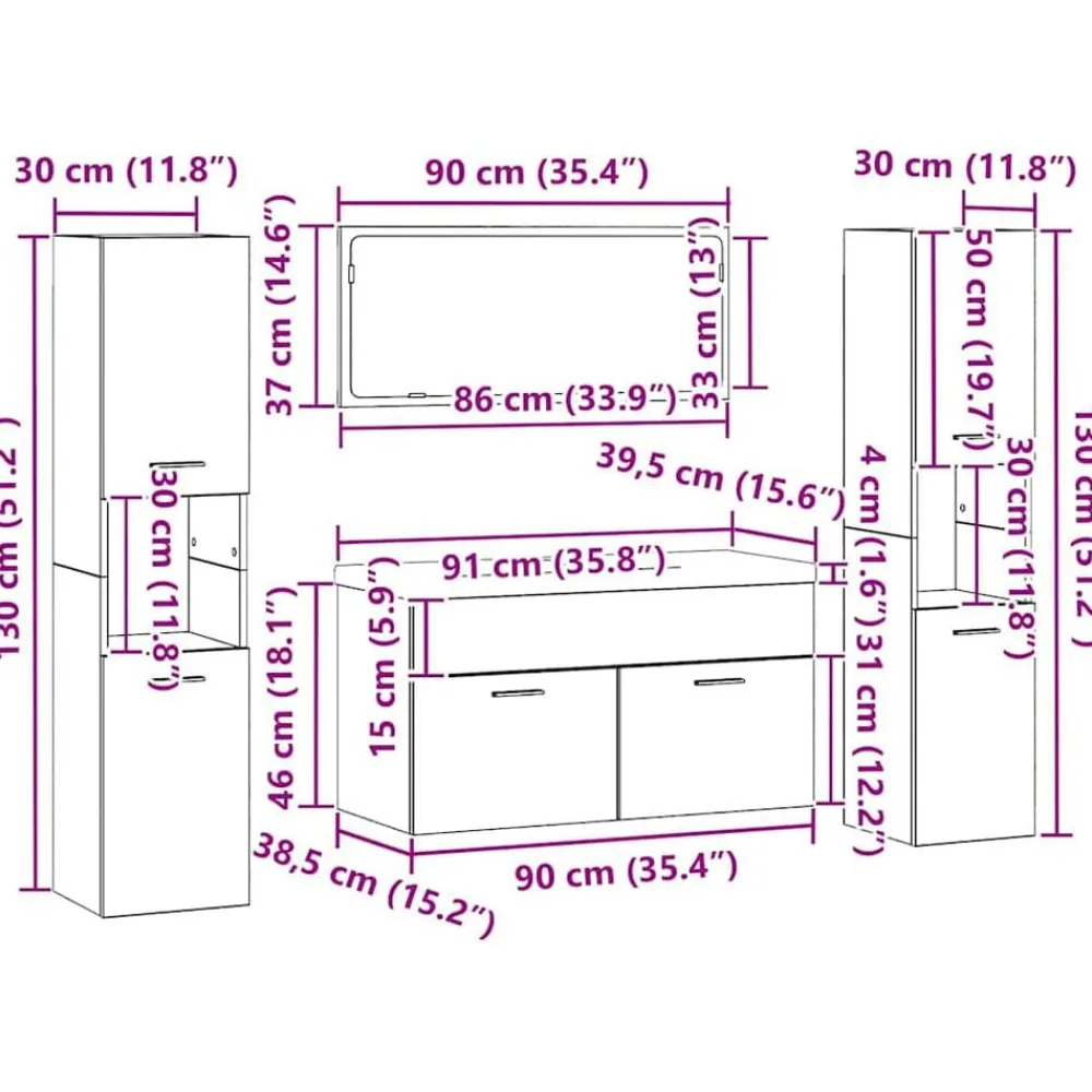 vidaXL Conjuntos De Muebles-Juego de muebles de baño 4 pcs Madera de ingeniería