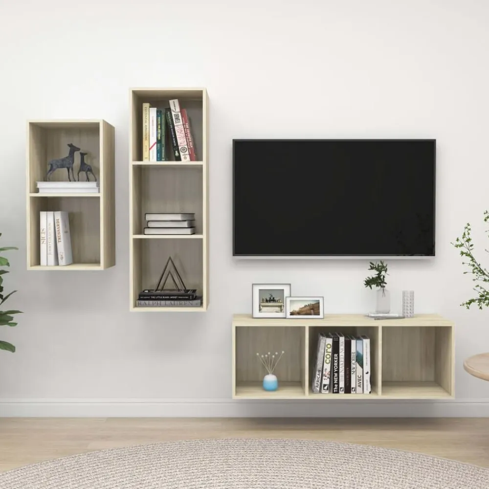 vidaXL Juego de muebles de salón 3 pzas madera ingeniería Roble Sonoma Online