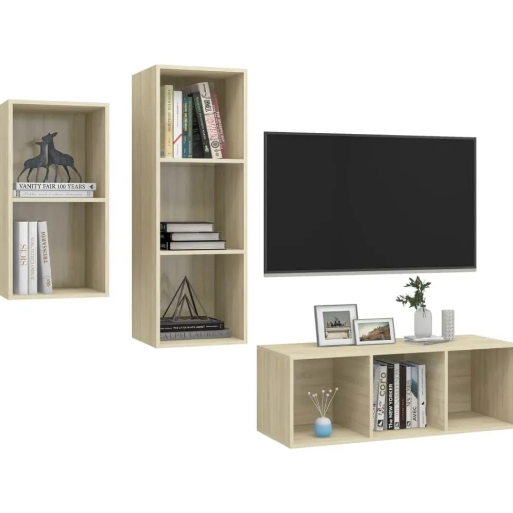 vidaXL Juego de muebles de salón 3 pzas madera ingeniería Roble Sonoma Online
