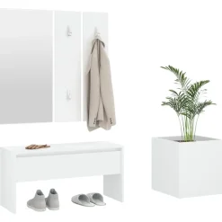 vidaXL Bancos-Juego de muebles de recibidor madera contrachapada