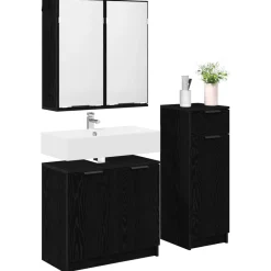 vidaXL Juego de muebles de baño 3 pcs Madera de ingeniería Roble negro Outlet