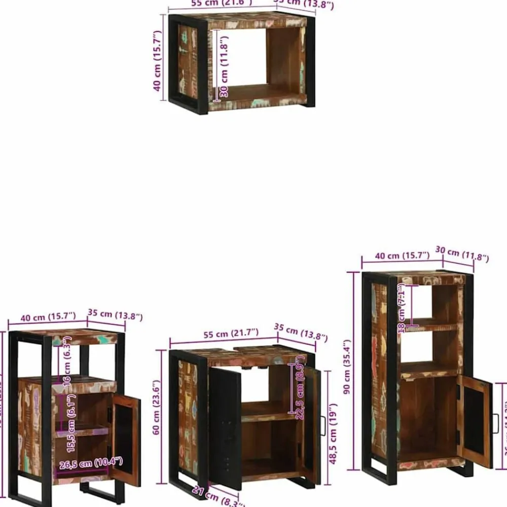 vidaXL Conjuntos De Muebles-Juego de muebles de baño 4 pcs Madera sólida recuperada