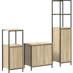 vidaXL Juego de muebles de baño con estante 3 pcs y Negro Roble Sonoma
