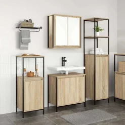vidaXL Juego de muebles de baño con estante 3 pcs y Negro Roble Sonoma