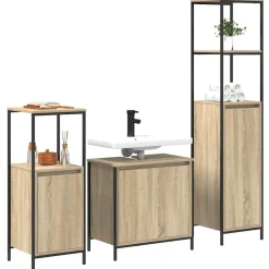 vidaXL Juego de muebles de baño con estante 3 pcs y Negro Roble Sonoma