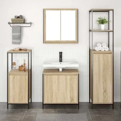 vidaXL Juego de muebles de baño con estante 3 pcs y Negro Roble Sonoma