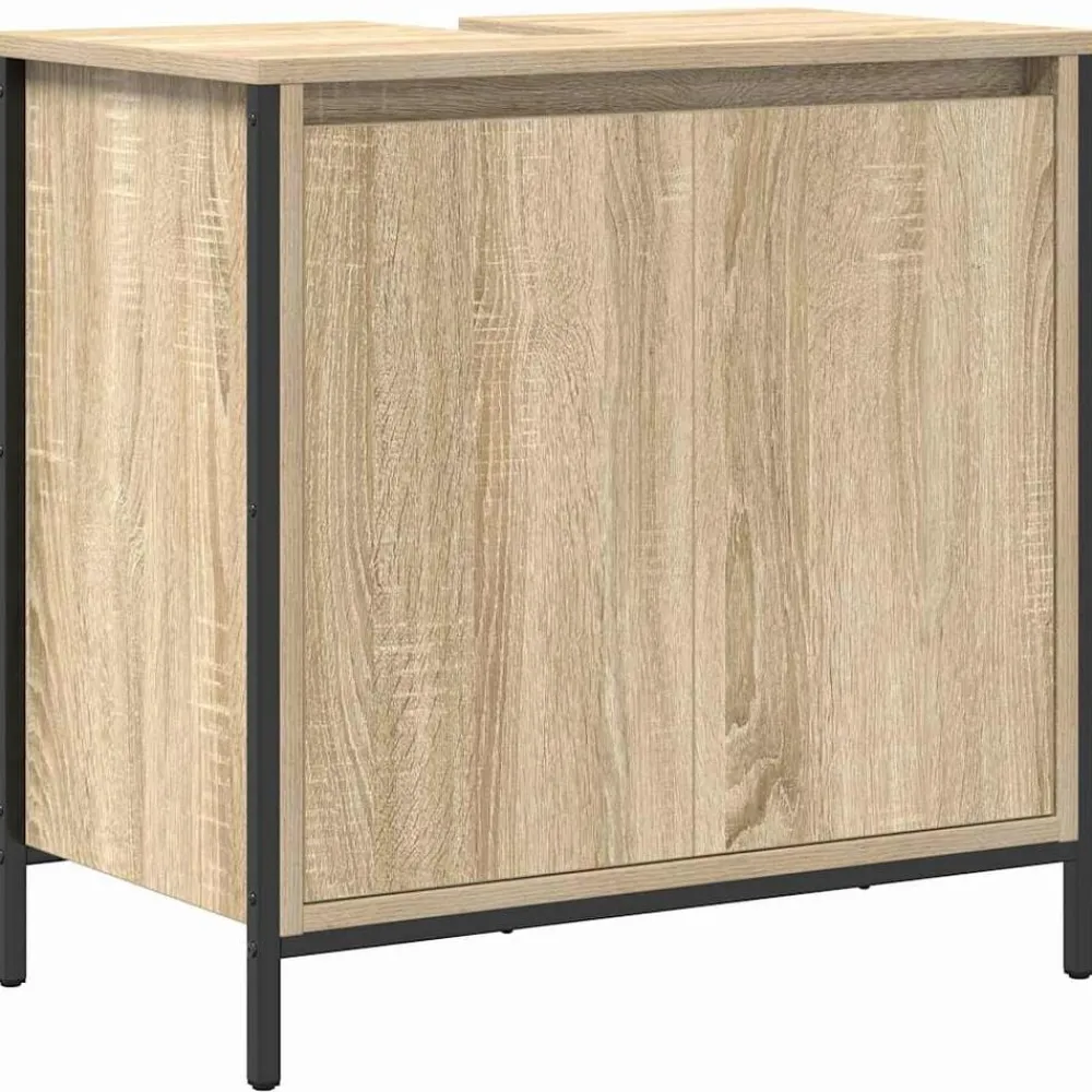 vidaXL Juego de muebles de baño con estante 3 pcs y Negro Roble Sonoma