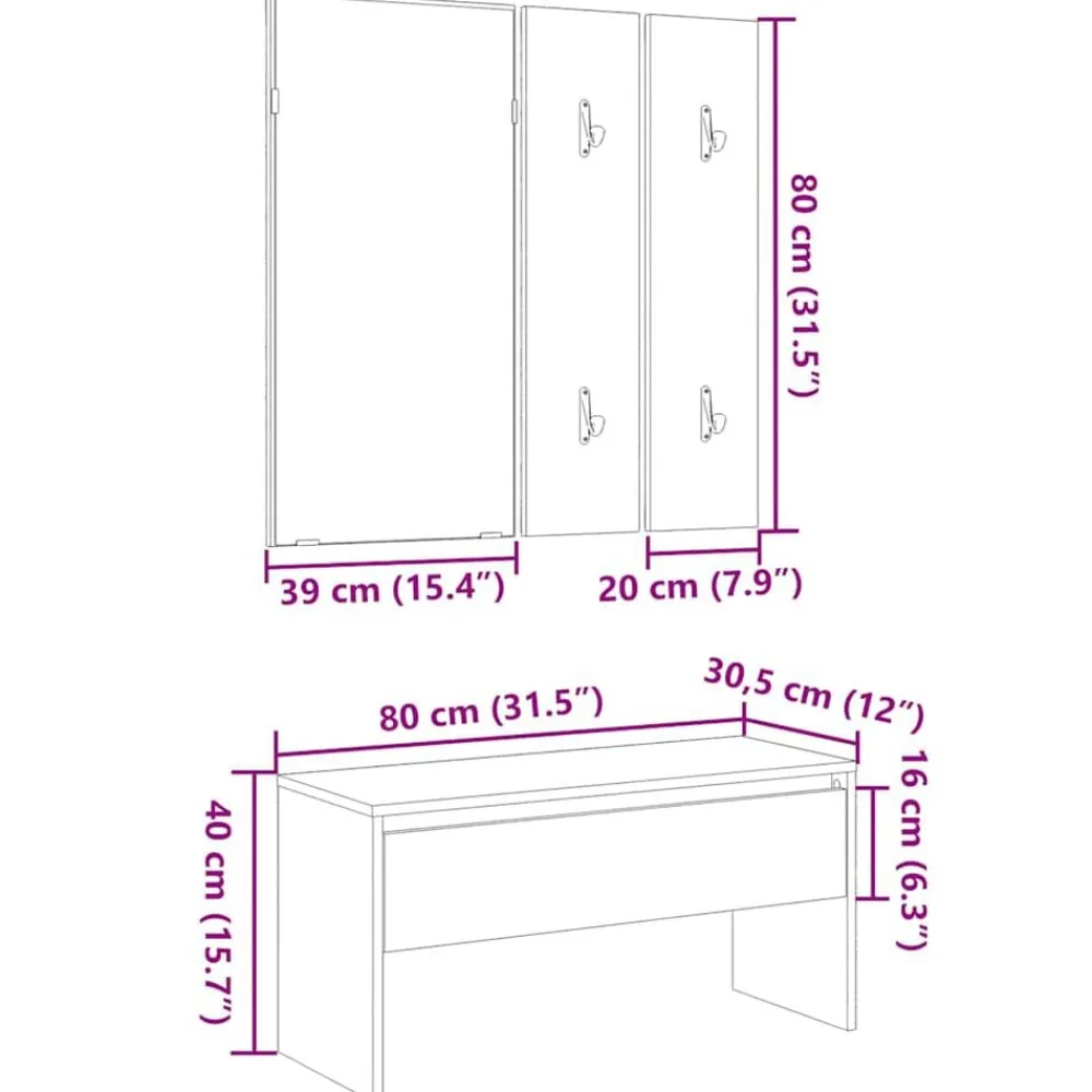 vidaXL Juego de muebles de recibidor madera ingeniería Madera antigua Best