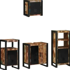 vidaXL Juego de muebles de baño 4 pcs Madera sólida recuperada New