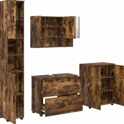vidaXL Juego de muebles de baño con cajón 4 pcs Roble ahumado