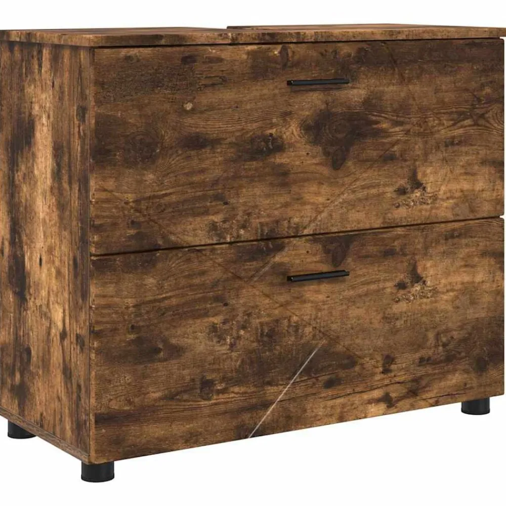 vidaXL Juego de muebles de baño con cajón 4 pcs Roble ahumado