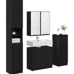 vidaXL Juego de muebles de baño 4 pcs Madera de ingeniería Roble negro Outlet