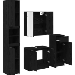 vidaXL Juego de muebles de baño 4 pcs Madera de ingeniería Roble negro Outlet