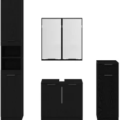 vidaXL Juego de muebles de baño 4 pcs Madera de ingeniería Roble negro Outlet