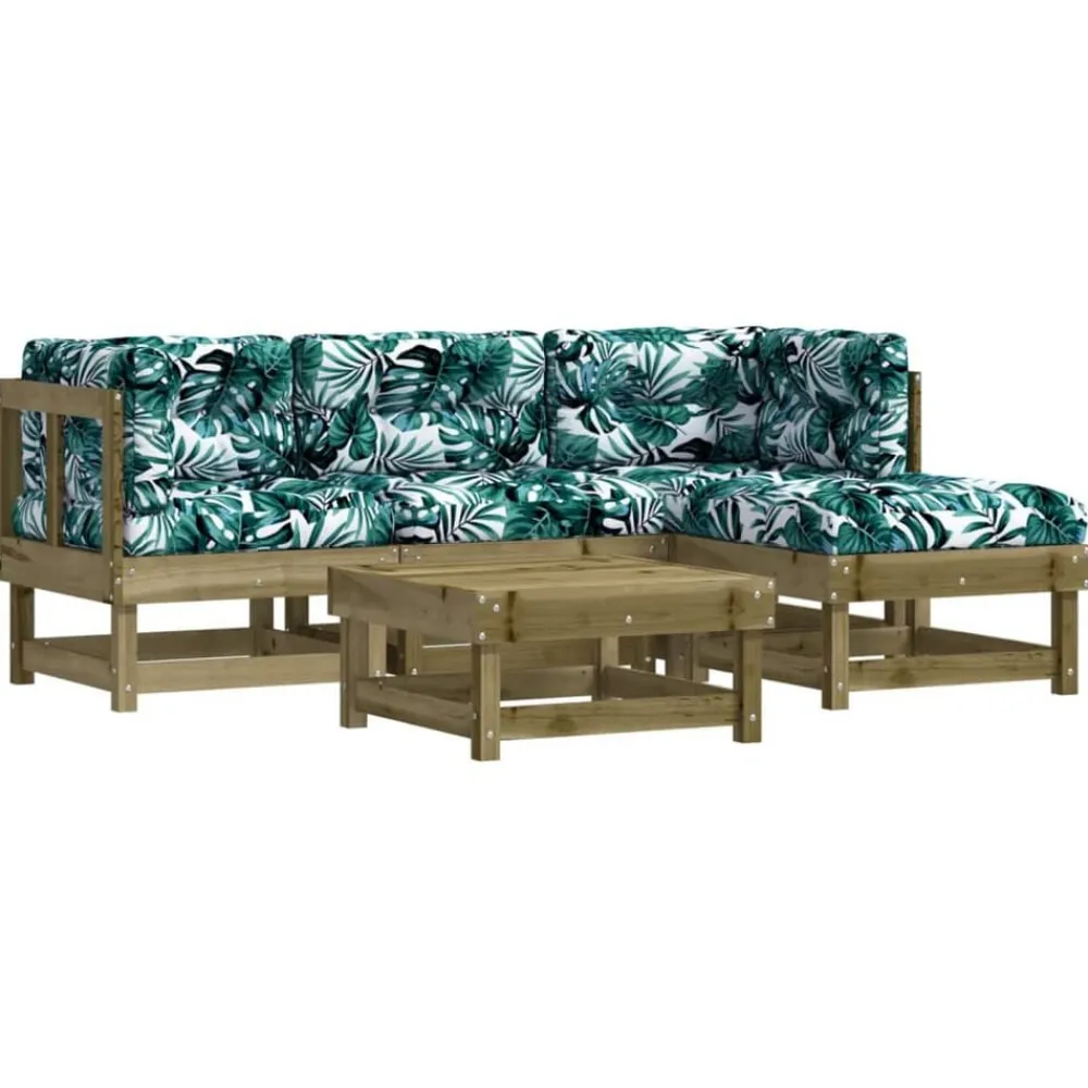 vidaXL Juego de muebles jardín 5 pzas y cojines madera pino impregnada Marrón Outlet
