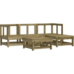 vidaXL Juego de muebles jardín 5 pzas y cojines madera pino impregnada Marrón Outlet