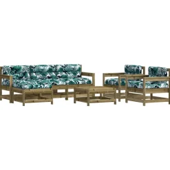 vidaXL Juego de muebles jardín 7 pzas y cojines madera pino impregnada Marr&oacute;n Outlet