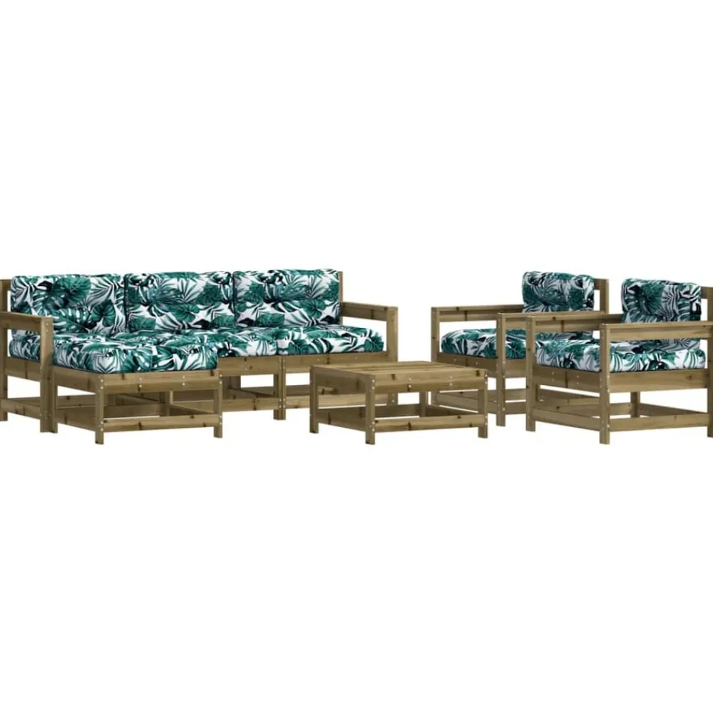 vidaXL Juego de muebles jardín 7 pzas y cojines madera pino impregnada Marrón Outlet