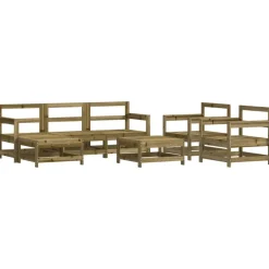 vidaXL Juego de muebles jardín 7 pzas y cojines madera pino impregnada Marrón Outlet