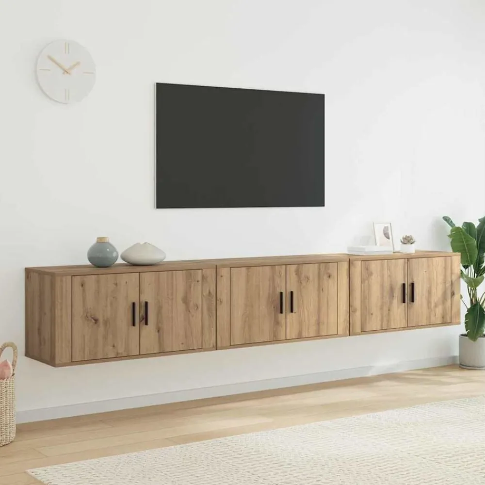 vidaXL Juego de Muebles para Televisión Montados en la Pared 3 pcs Roble artisan Clearance