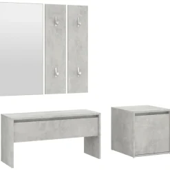 vidaXL Bancos-Juego de muebles recibidor madera contrachapada gris hormigón