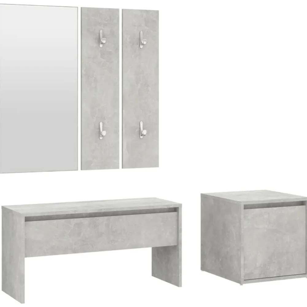 vidaXL Bancos-Juego de muebles recibidor madera contrachapada gris hormigón