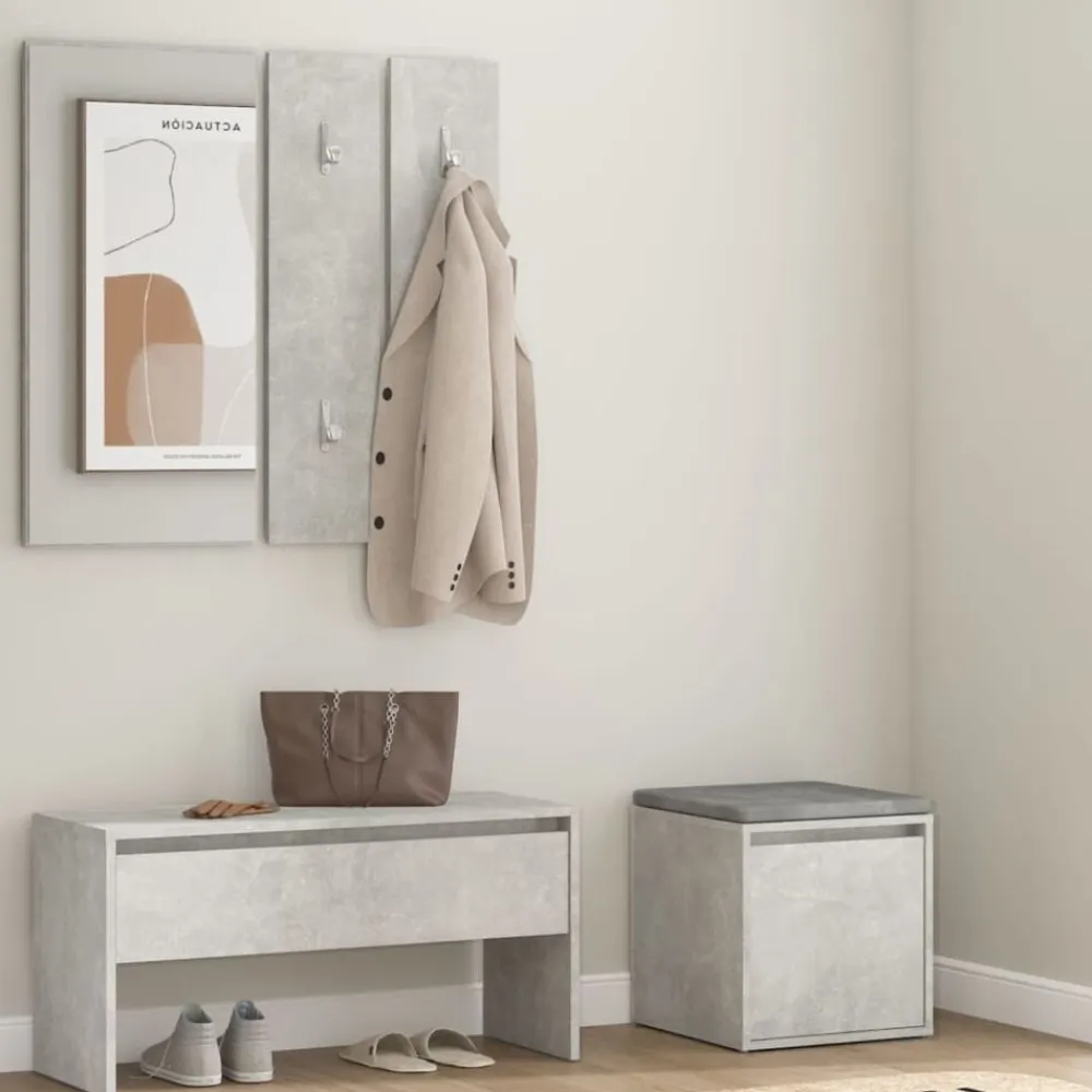 vidaXL Bancos-Juego de muebles recibidor madera contrachapada gris hormigón