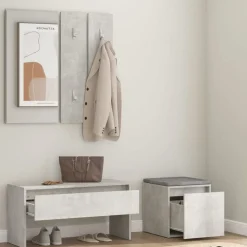 vidaXL Bancos-Juego de muebles recibidor madera contrachapada gris hormigón