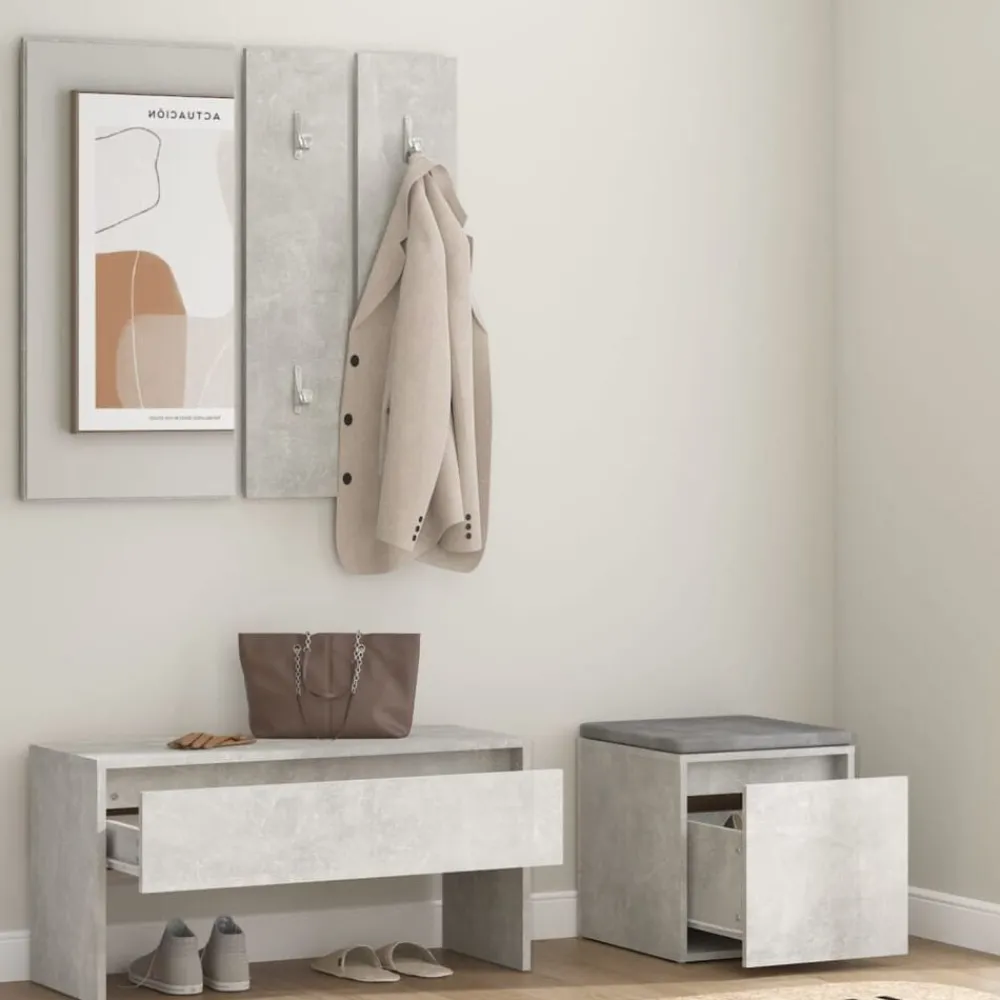vidaXL Bancos-Juego de muebles recibidor madera contrachapada gris hormigón