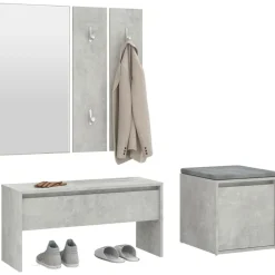 vidaXL Bancos-Juego de muebles recibidor madera contrachapada gris hormigón