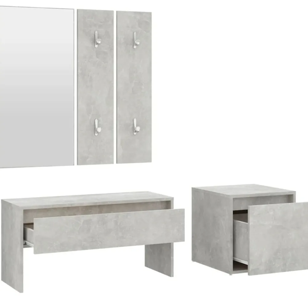vidaXL Bancos-Juego de muebles recibidor madera contrachapada gris hormigón