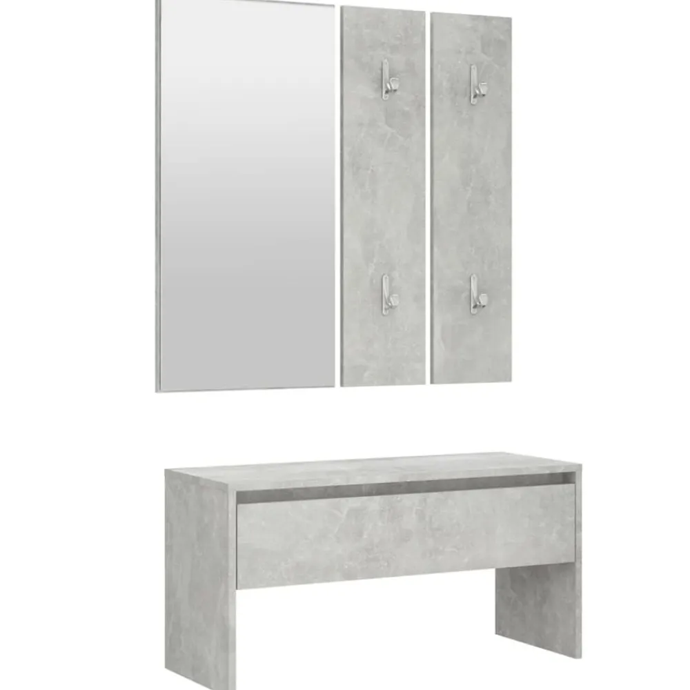 vidaXL Bancos-Juego de muebles recibidor madera contrachapada gris hormigón