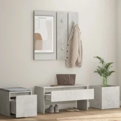 vidaXL Juego de muebles recibidor madera contrachapada gris hormigón Gris hormig&oacute;n Clearance