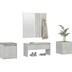 vidaXL Juego de muebles recibidor madera contrachapada gris hormigón Gris hormig&oacute;n Clearance
