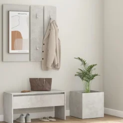 vidaXL Bancos-Juego de muebles recibidor madera contrachapada hormigón gris
