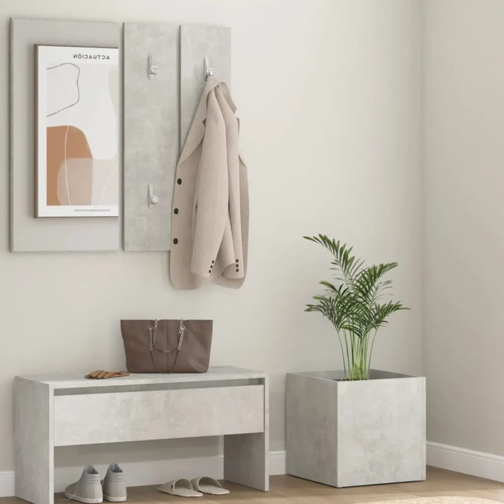 vidaXL Bancos-Juego de muebles recibidor madera contrachapada hormigón gris