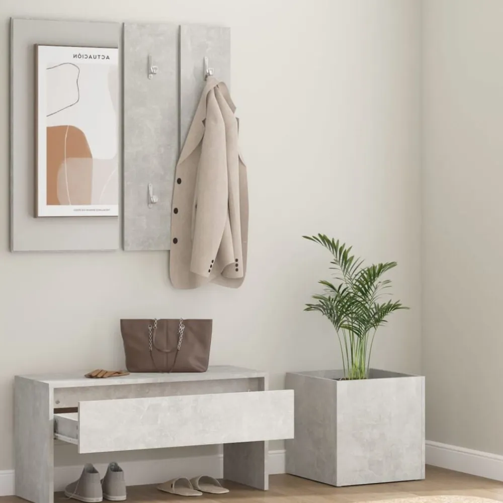 vidaXL Bancos-Juego de muebles recibidor madera contrachapada hormigón gris