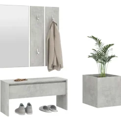 vidaXL Bancos-Juego de muebles recibidor madera contrachapada hormigón gris