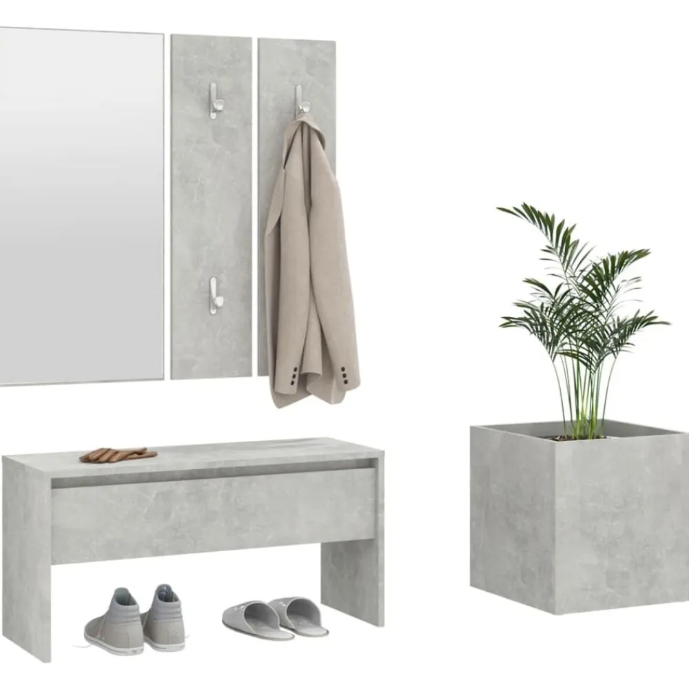 vidaXL Bancos-Juego de muebles recibidor madera contrachapada hormigón gris