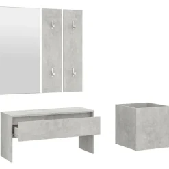vidaXL Bancos-Juego de muebles recibidor madera contrachapada hormigón gris