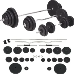 vidaXL Fitness Y Musculación-Juego de pesas barra y mancuernas 120 kg