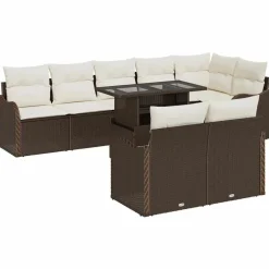 vidaXL Juego de salón con cojín 9 pcs Marrón Poliratán Marrón y crema Sale