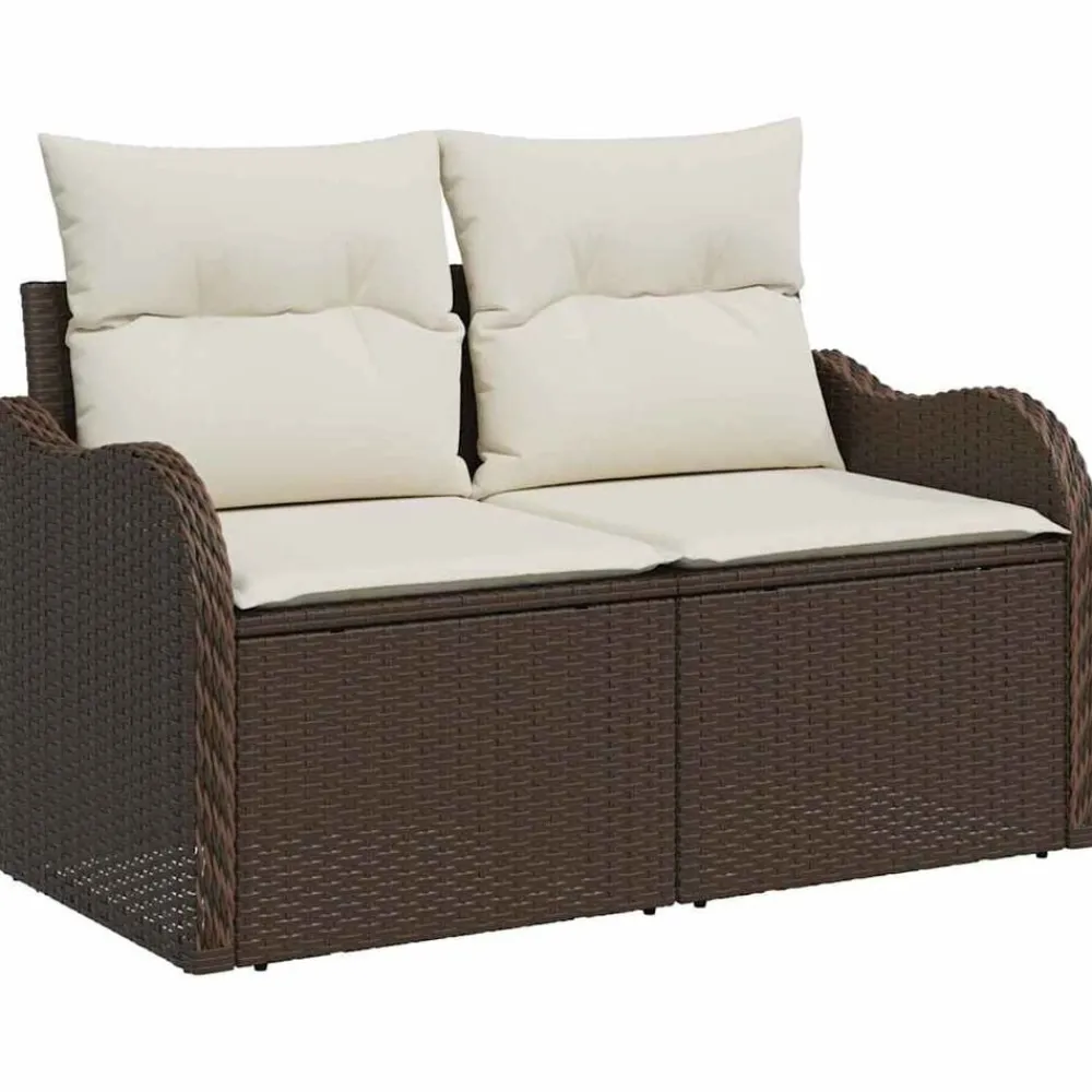 vidaXL Juego de salón con cojín 9 pcs Marrón Poliratán Marrón y crema Sale