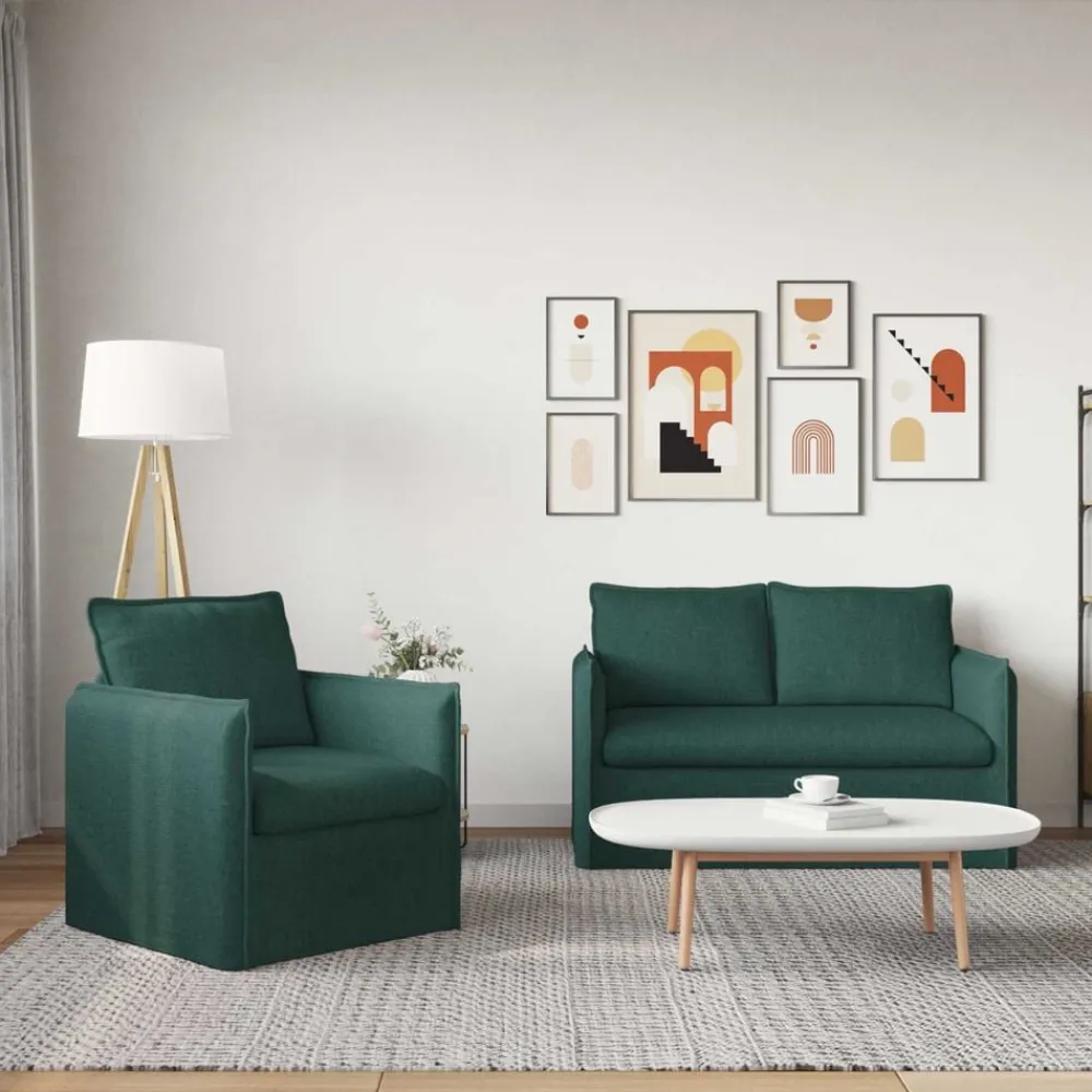 vidaXL Juego de Sofá 2 pcs 136 x 82 x 85 cm Tela Verde oscuro Hot