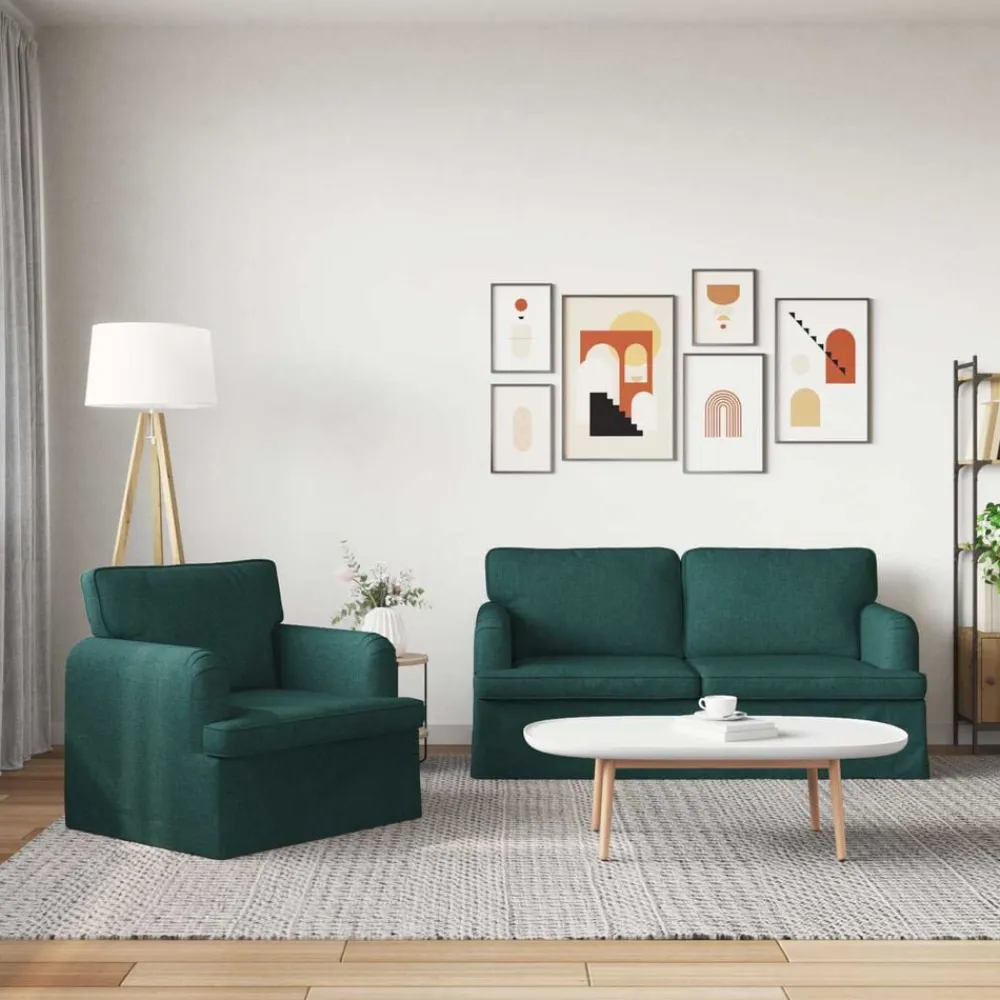 vidaXL Juego de Sofá 2 pcs 162 x 80 x 85 cm tela Verde oscuro Hot